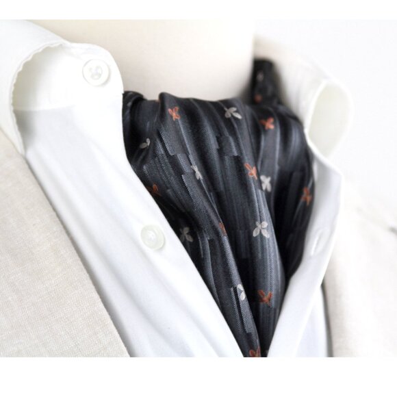 Silk Men's Cravat Ascot Tie Black CAMELLUCCI Gift for him A236 - Picture 6 of 11